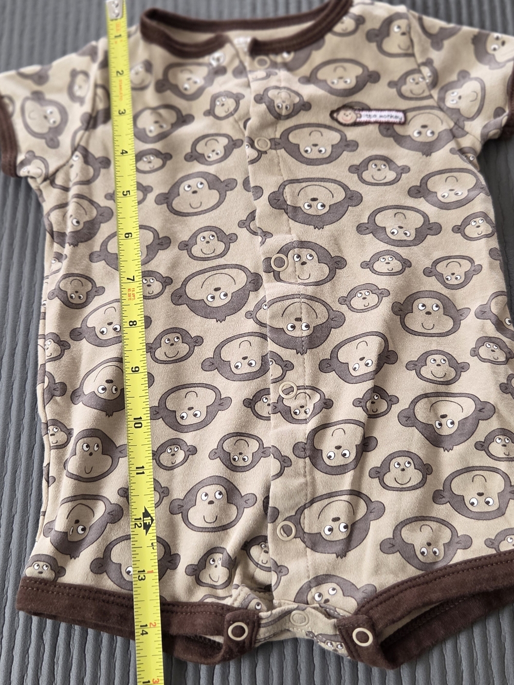 Carter's Beige & Brown Monkey Print Short-Sleeve Snap Romper - Picture 5 of 7